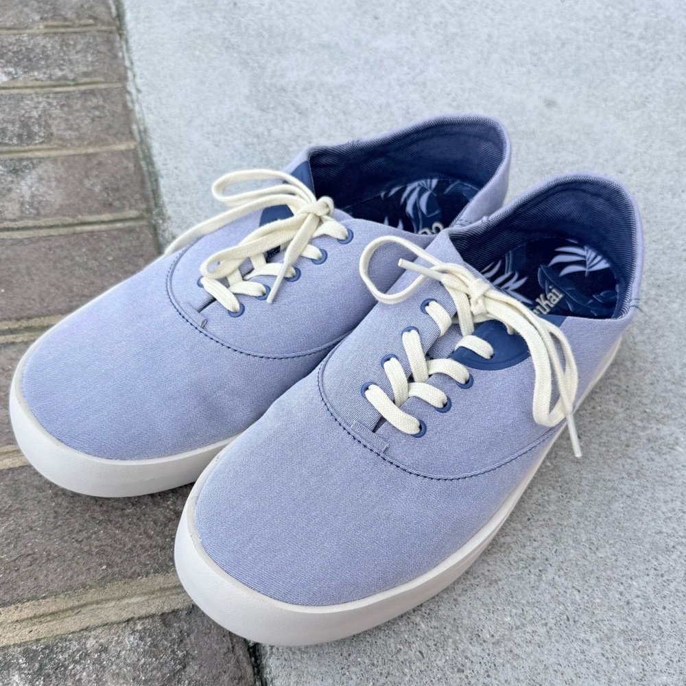 OLUKAI Tradewind Men's Everyday Sneaker, Lightweight Blue Canvas. Size 10.5.